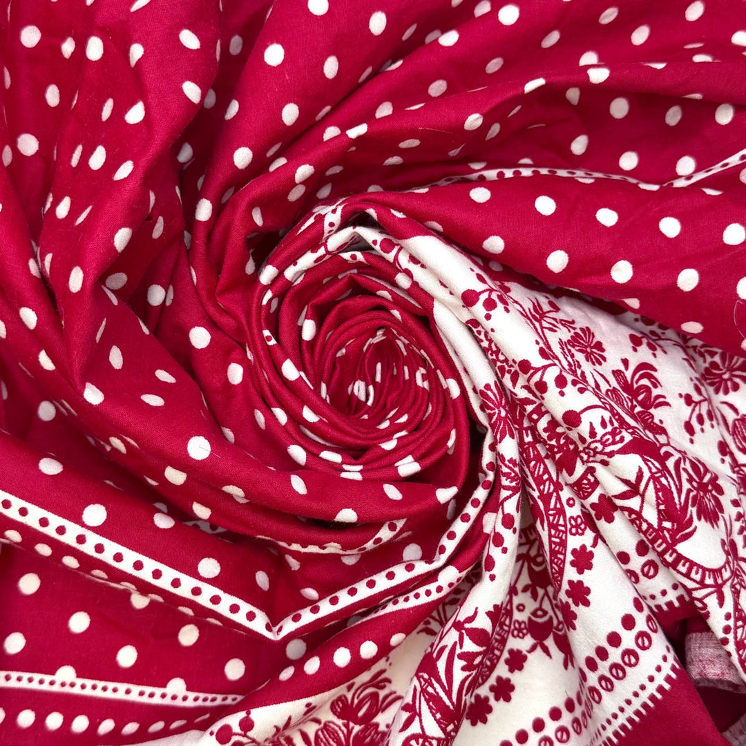 Quilting Fever - Vintage Cotton Woven - Dark White/Red Polka Dots - 3.75M Bundle - True Deadstock fabric Fabric by private - Sustainable Textile | FABCYCLE