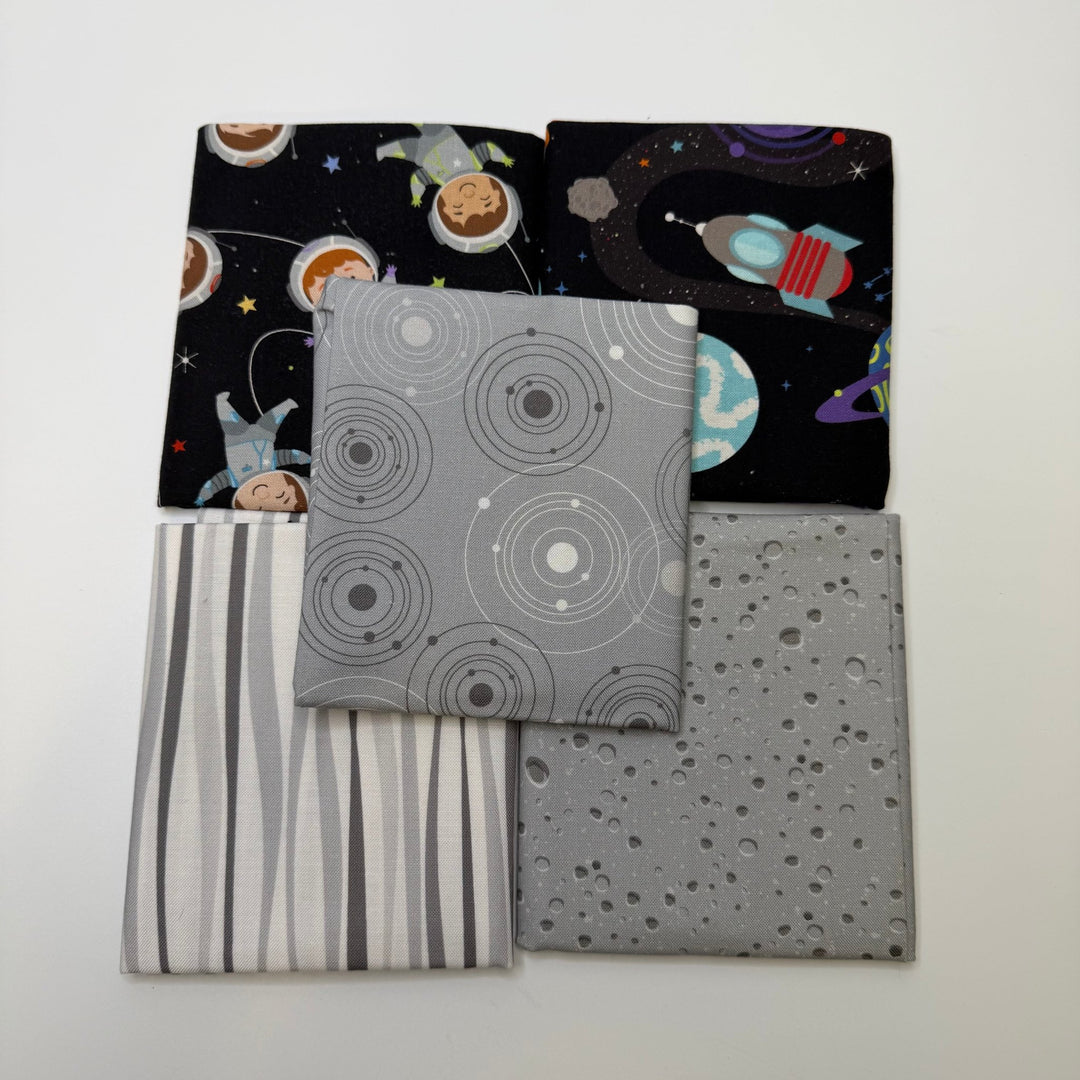 Quilting In Space - Cotton Woven - Grey Multi Space Motif - Quilting 5 Pack - True Deadstock fabric Fabric by private - Sustainable Textile | FABCYCLE