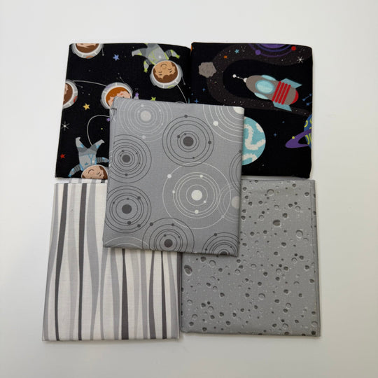 Quilting In Space - Cotton Woven - Grey Multi Space Motif - Quilting 5 Pack - True Deadstock fabric Fabric by private - Sustainable Textile | FABCYCLE