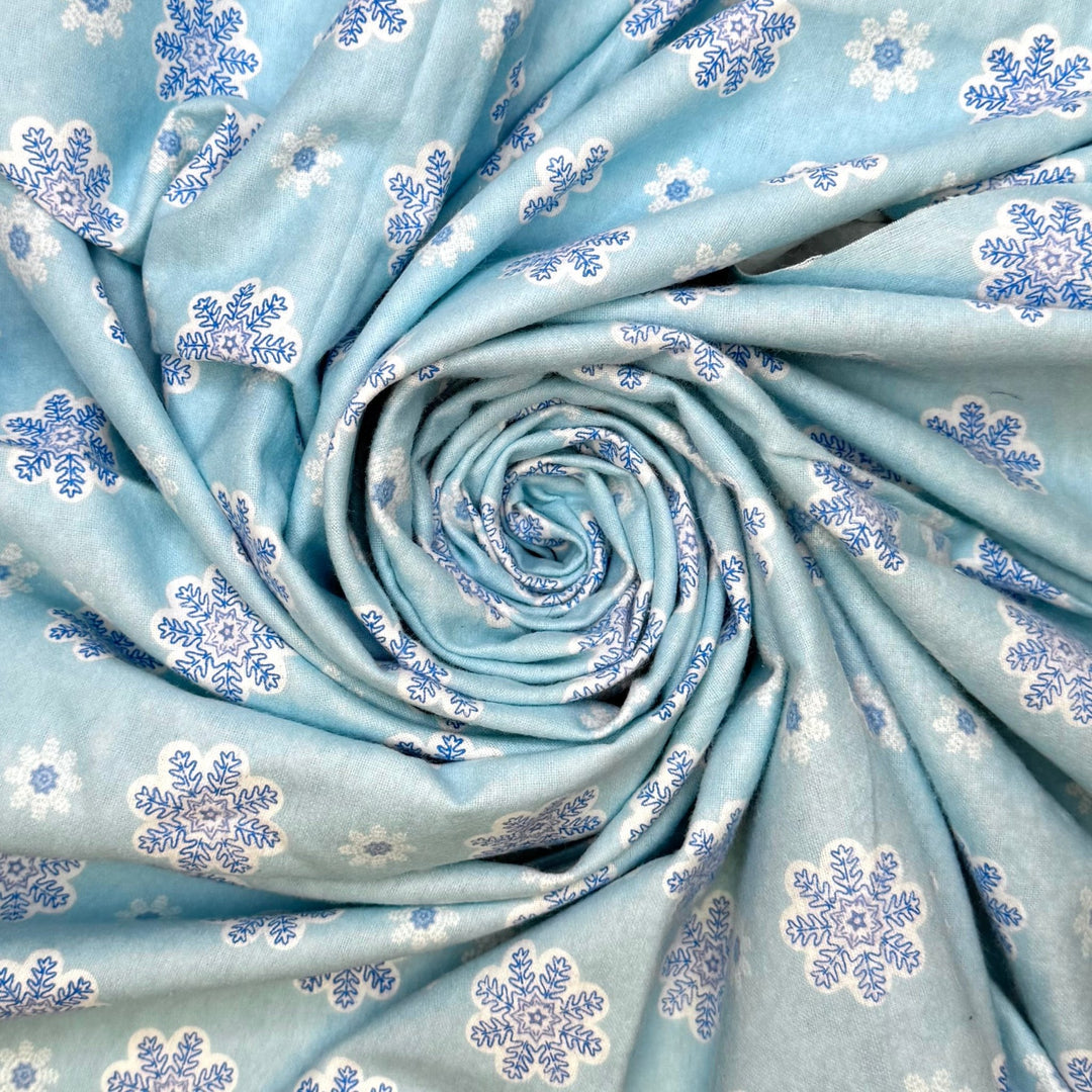 Quilting Is Snow Cool - Brushed Flanelette Cotton Woven - Light White/Blue Snowflakes - 3M Bundle - True Deadstock fabric Fabric by private - Sustainable Textile | FABCYCLE