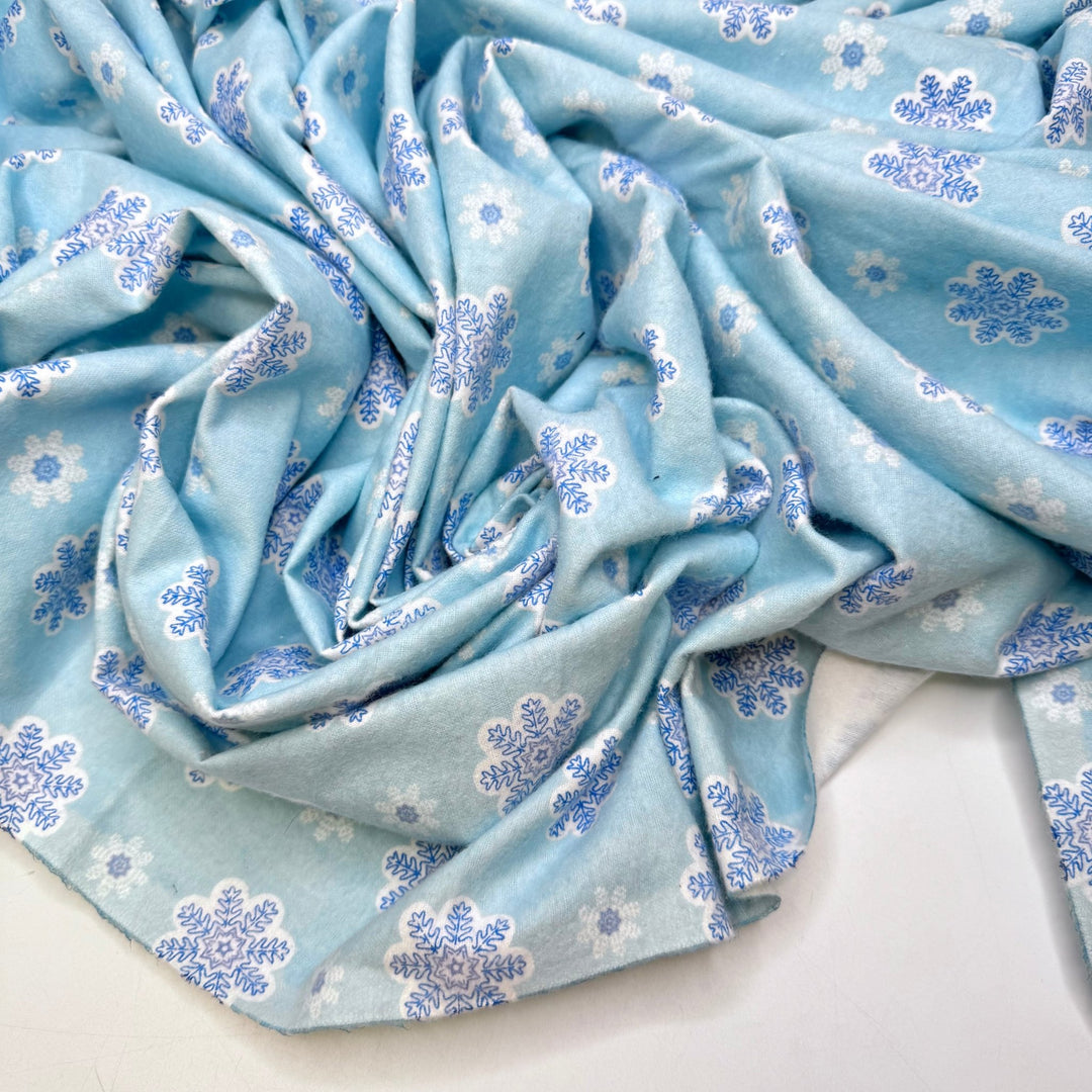 Quilting Is Snow Cool - Brushed Flanelette Cotton Woven - Light White/Blue Snowflakes - 3M Bundle - True Deadstock fabric Fabric by private - Sustainable Textile | FABCYCLE