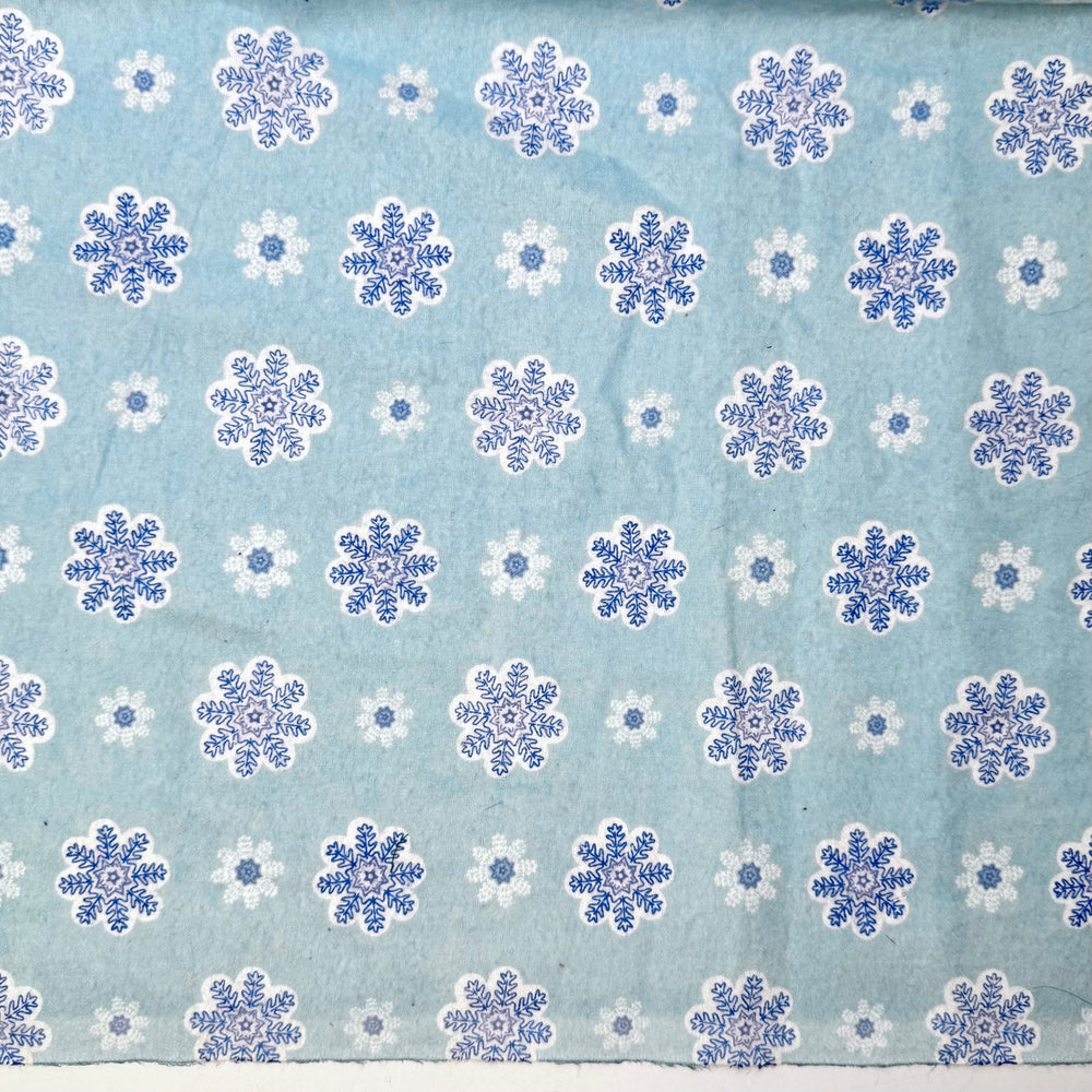 Quilting Is Snow Cool - Brushed Flanelette Cotton Woven - Light White/Blue Snowflakes - 3M Bundle - True Deadstock fabric Fabric by private - Sustainable Textile | FABCYCLE