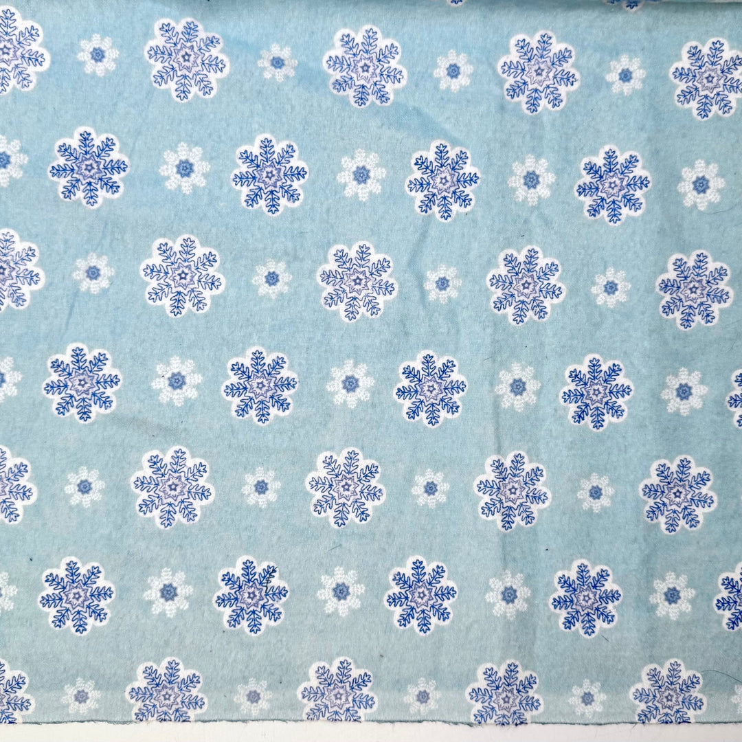 Quilting Is Snow Cool - Brushed Flanelette Cotton Woven - Light White/Blue Snowflakes - 3M Bundle - True Deadstock fabric Fabric by private - Sustainable Textile | FABCYCLE
