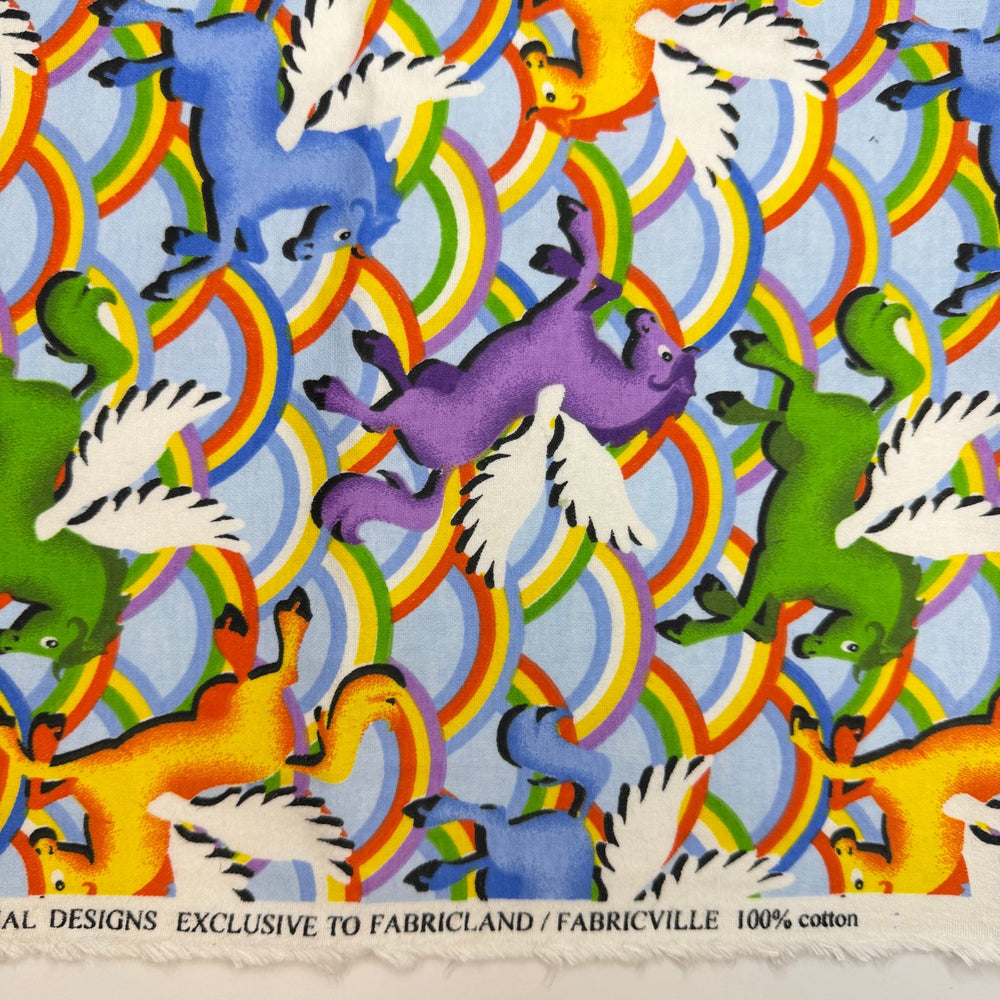 Quilting Magic - Brushed Flanel Cotton Woven - Multi Rainbows And Winged Horses - 2.65M Bundle - True Deadstock fabric Fabric by private - Sustainable Textile | FABCYCLE