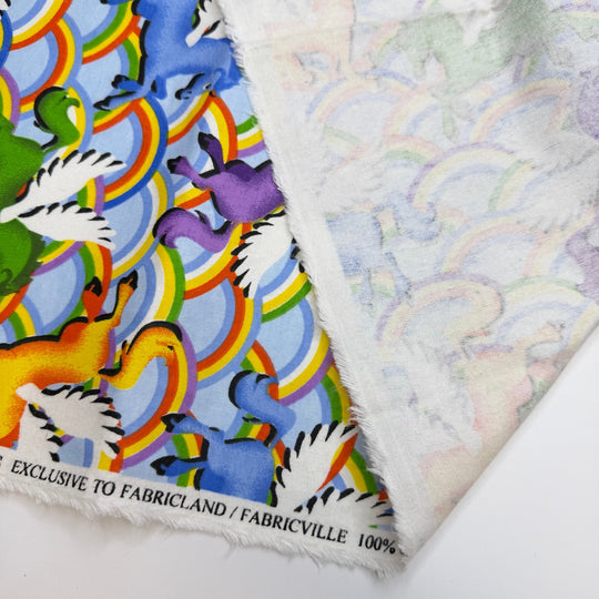 Quilting Magic - Brushed Flanel Cotton Woven - Multi Rainbows And Winged Horses - 2.65M Bundle - True Deadstock fabric Fabric by private - Sustainable Textile | FABCYCLE