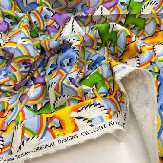 Quilting Magic - Brushed Flanel Cotton Woven - Multi Rainbows And Winged Horses - 2.65M Bundle - True Deadstock fabric Fabric by private - Sustainable Textile | FABCYCLE
