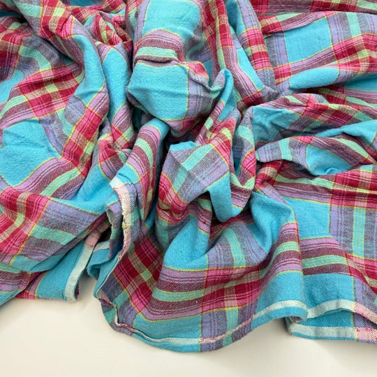 Quilting On My Mind - Cotton Woven - Blue/Pink Plaid - 2M Bundle - True Deadstock fabric Fabric by private - Sustainable Textile | FABCYCLE
