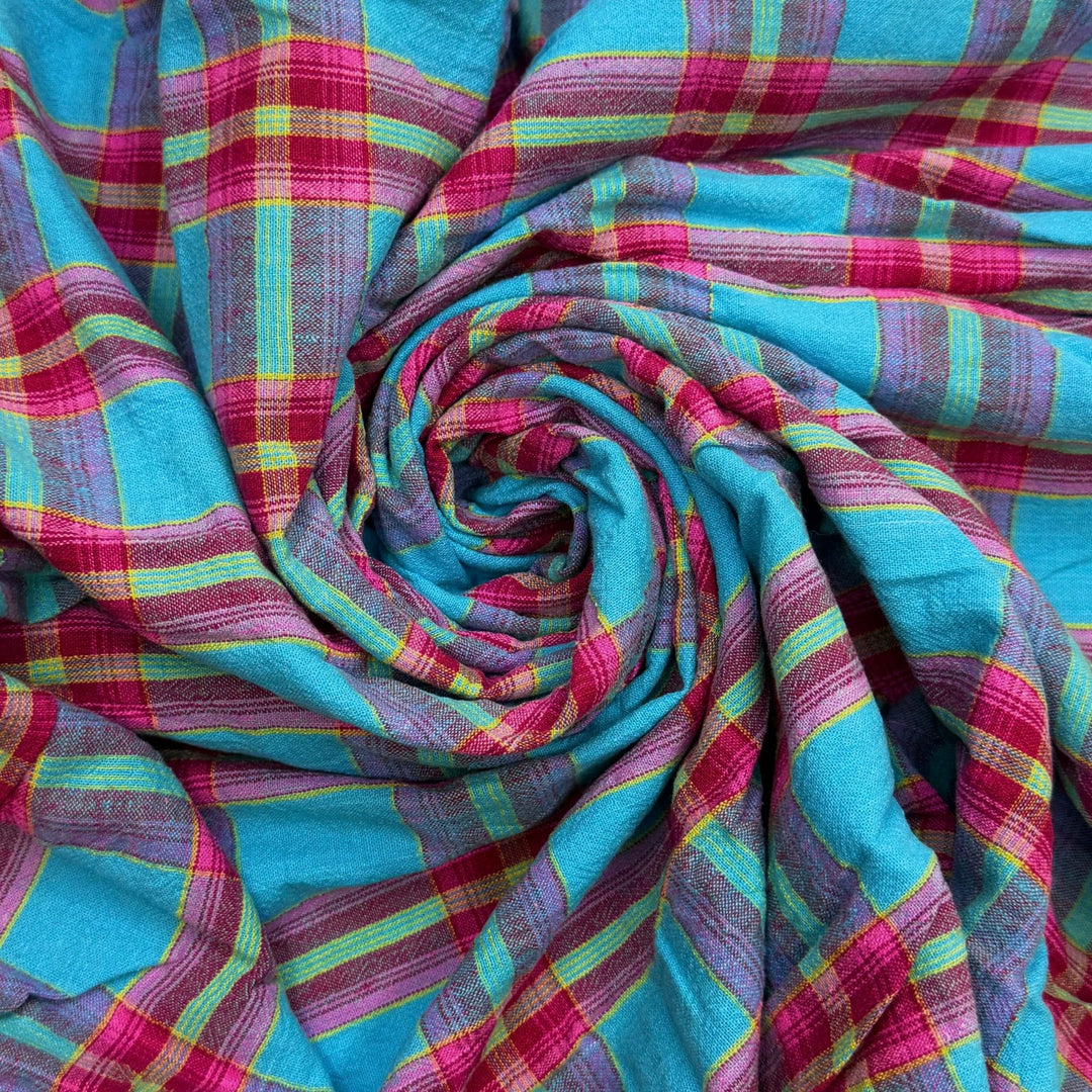Quilting On My Mind - Cotton Woven - Blue/Pink Plaid - 2M Bundle - True Deadstock fabric Fabric by private - Sustainable Textile | FABCYCLE