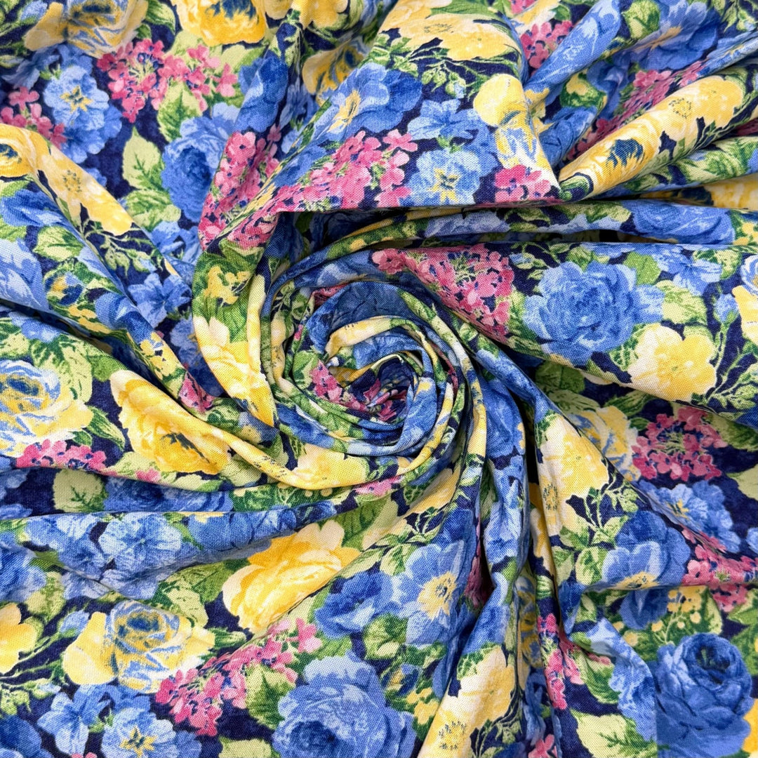 Quilting Room - Cotton Woven - Blue/Yellow Floral - 1M Bundle - True Deadstock fabric Fabric by private - Sustainable Textile | FABCYCLE