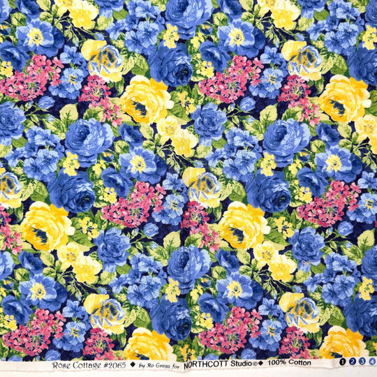 Quilting Room - Cotton Woven - Blue/Yellow Floral - 1M Bundle - True Deadstock fabric Fabric by private - Sustainable Textile | FABCYCLE