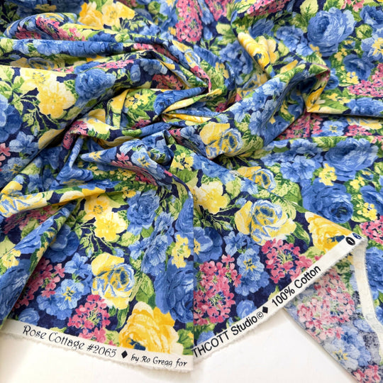 Quilting Room - Cotton Woven - Blue/Yellow Floral - 1M Bundle - True Deadstock fabric Fabric by private - Sustainable Textile | FABCYCLE