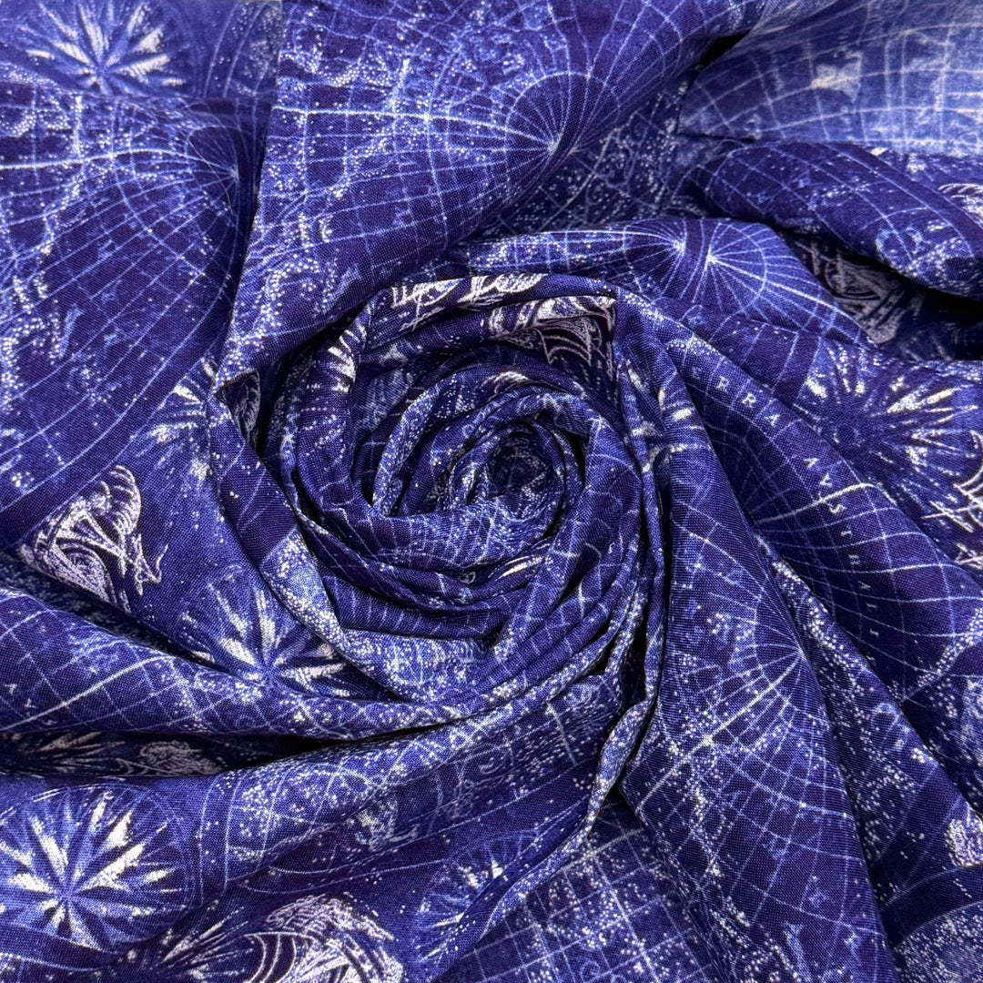 Quilts That Tell A Story - Cotton Woven - Dark Blue/White Sailing Map - 0.85M Bundle - True Deadstock fabric Fabric by private - Sustainable Textile | FABCYCLE