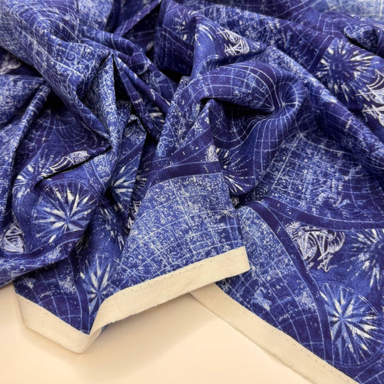 Quilts That Tell A Story - Cotton Woven - Dark Blue/White Sailing Map - 0.85M Bundle - True Deadstock fabric Fabric by private - Sustainable Textile | FABCYCLE