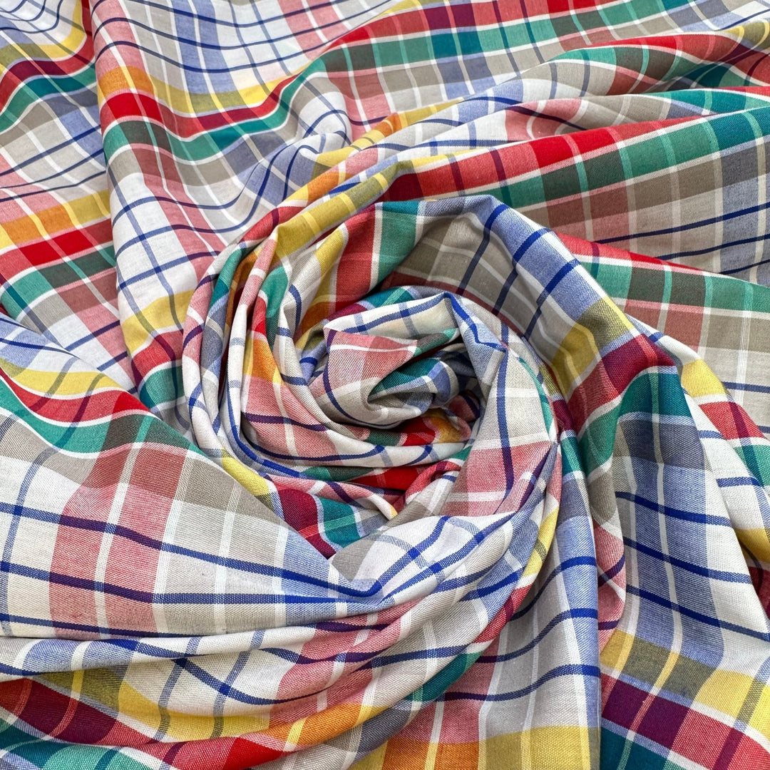 Rainbow Sprinkles - Polyester Blend Woven - Multi Plaid - 2M Bundle - True Deadstock fabric Fabric by private - Sustainable Textile | FABCYCLE