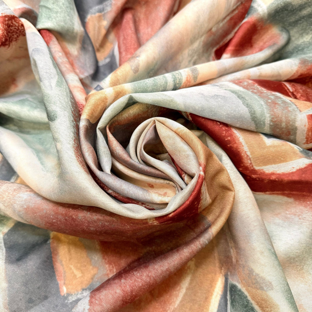 Rainy Days In The Woods - Vintage Polyester Blend Woven - Green/Burgundy Abstract - Bundles - True Deadstock fabric Fabric by private - Sustainable Textile | FABCYCLE