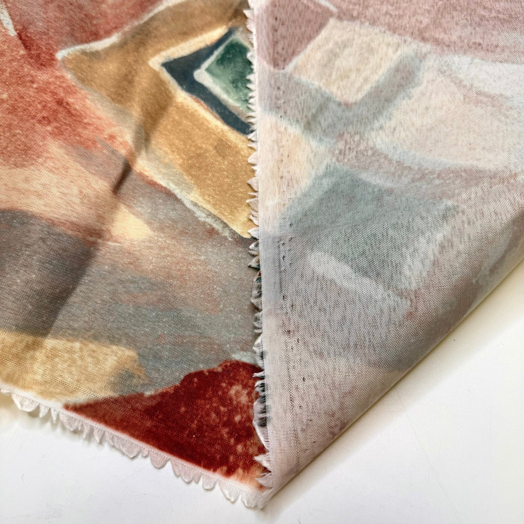 Rainy Days In The Woods - Vintage Polyester Blend Woven - Green/Burgundy Abstract - Bundles - True Deadstock fabric Fabric by private - Sustainable Textile | FABCYCLE