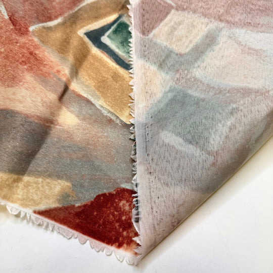 Rainy Days In The Woods - Vintage Polyester Blend Woven - Green/Burgundy Abstract - Bundles - True Deadstock fabric Fabric by private - Sustainable Textile | FABCYCLE