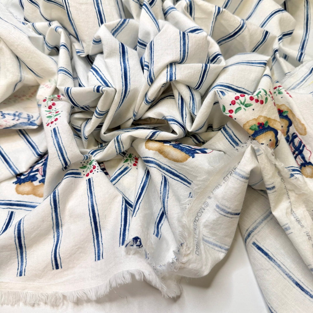 Raising Farm Animals - Vintage Cotton Woven - White/Navy Stripes And Bunnies - 1.5M Bundle - True Deadstock fabric Fabric by private - Sustainable Textile | FABCYCLE
