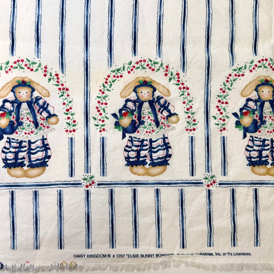 Raising Farm Animals - Vintage Cotton Woven - White/Navy Stripes And Bunnies - 1.5M Bundle - True Deadstock fabric Fabric by private - Sustainable Textile | FABCYCLE