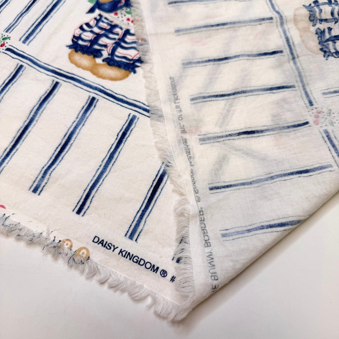 Raising Farm Animals - Vintage Cotton Woven - White/Navy Stripes And Bunnies - 1.5M Bundle - True Deadstock fabric Fabric by private - Sustainable Textile | FABCYCLE