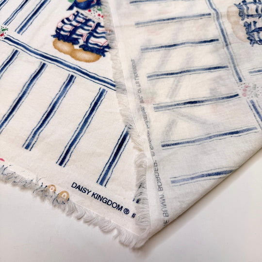 Raising Farm Animals - Vintage Cotton Woven - White/Navy Stripes And Bunnies - 1.5M Bundle - True Deadstock fabric Fabric by private - Sustainable Textile | FABCYCLE