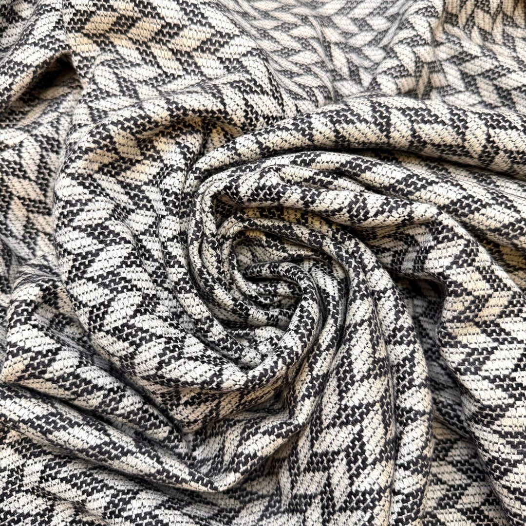 Random Acts Of Kindness - Tweed Wool Woven - White/Black Geometric - 2.9M Bundle - True Deadstock fabric Fabric by private - Sustainable Textile | FABCYCLE