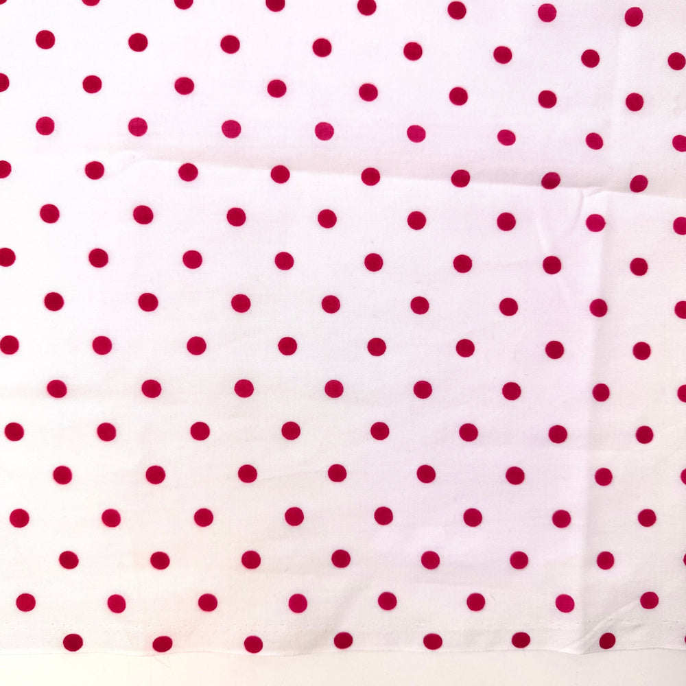Raspberry Fields - Vintage Poly/Cotton Woven - Dark White/Pink Polka Dots - 3M Bundle - True Deadstock fabric Fabric by private - Sustainable Textile | FABCYCLE