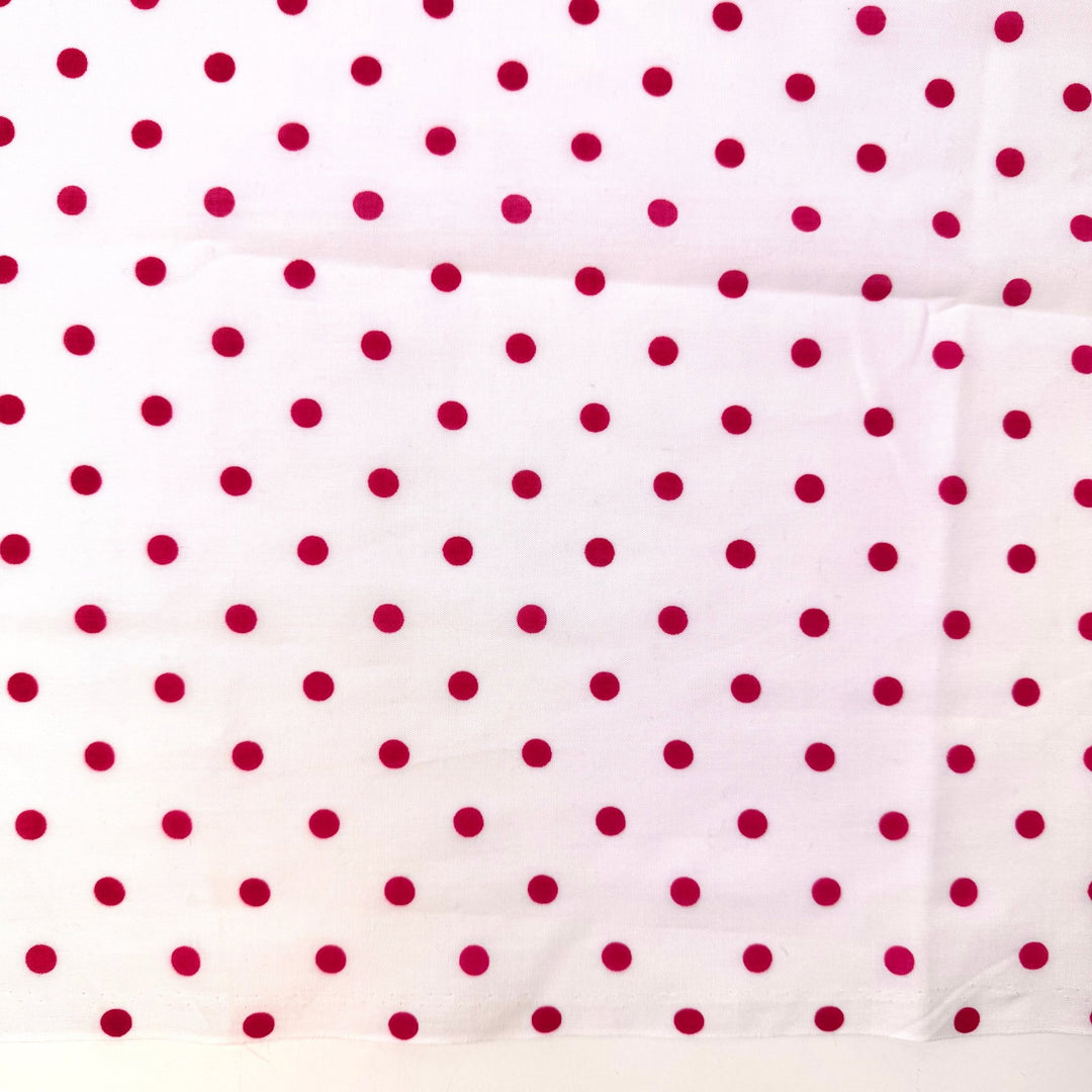 Raspberry Fields - Vintage Poly/Cotton Woven - Dark White/Pink Polka Dots - 3M Bundle - True Deadstock fabric Fabric by private - Sustainable Textile | FABCYCLE
