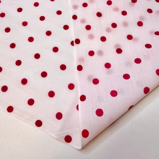 Raspberry Fields - Vintage Poly/Cotton Woven - Dark White/Pink Polka Dots - 3M Bundle - True Deadstock fabric Fabric by private - Sustainable Textile | FABCYCLE