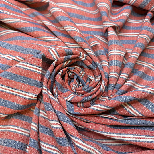 Reading A Book While Sunbathing - Poly/Cotton Woven - Red Multi Stripes - 1.15M Bundle - True Deadstock fabric Fabric by private - Sustainable Textile | FABCYCLE