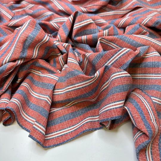 Reading A Book While Sunbathing - Poly/Cotton Woven - Red Multi Stripes - 1.15M Bundle - True Deadstock fabric Fabric by private - Sustainable Textile | FABCYCLE