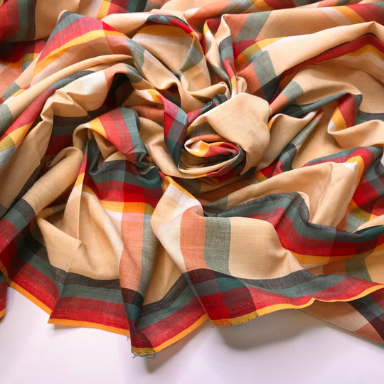 Reading Rainbow - Vintage Cotton Blend Woven - Light Beige Multi Plaid - 1.75M Bundle - True Deadstock fabric Fabric by private - Sustainable Textile | FABCYCLE