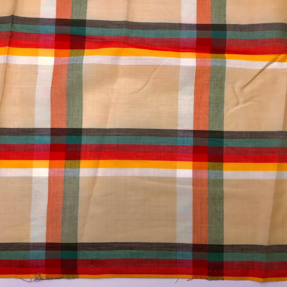 Reading Rainbow - Vintage Cotton Blend Woven - Light Beige Multi Plaid - 1.75M Bundle - True Deadstock fabric Fabric by private - Sustainable Textile | FABCYCLE