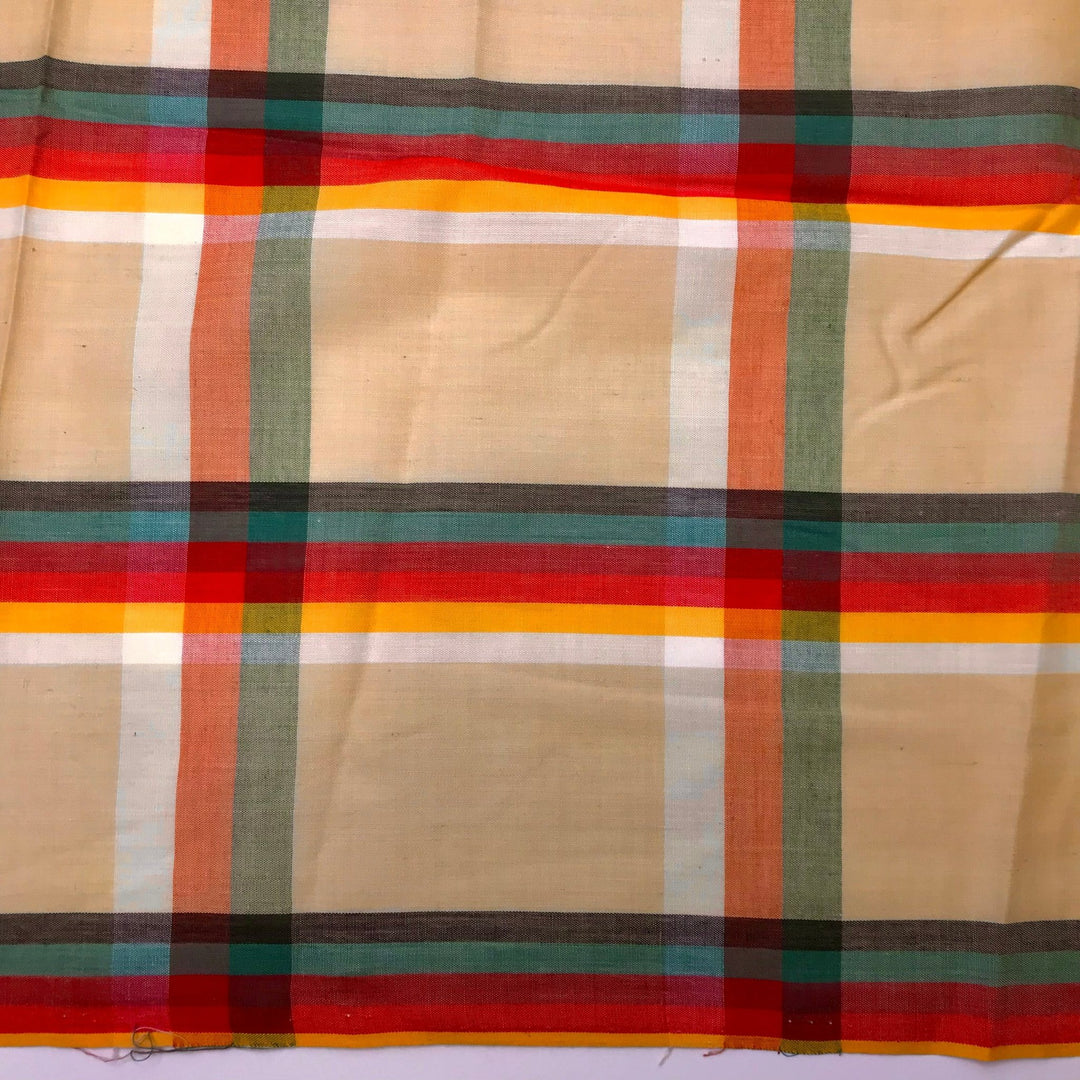 Reading Rainbow - Vintage Cotton Blend Woven - Light Beige Multi Plaid - 1.75M Bundle - True Deadstock fabric Fabric by private - Sustainable Textile | FABCYCLE