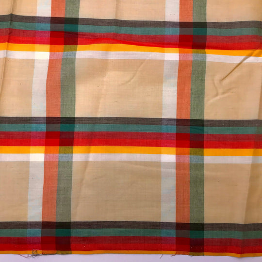 Reading Rainbow - Vintage Cotton Blend Woven - Light Beige Multi Plaid - 1.75M Bundle - True Deadstock fabric Fabric by private - Sustainable Textile | FABCYCLE