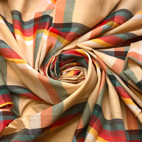Reading Rainbow - Vintage Cotton Blend Woven - Light Beige Multi Plaid - 1.75M Bundle - True Deadstock fabric Fabric by private - Sustainable Textile | FABCYCLE