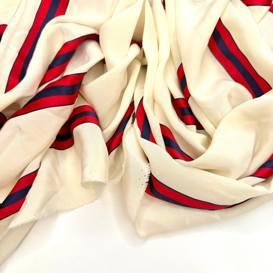 Ready For Prom - Silk Woven - Cream/Red Stripes - 2.35M Bundle - True Deadstock fabric Fabric by private - Sustainable Textile | FABCYCLE