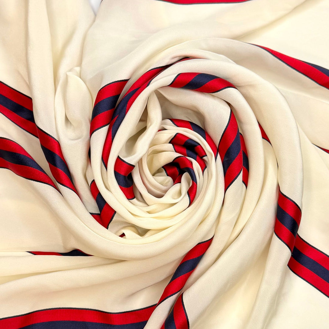 Ready For Prom - Silk Woven - Cream/Red Stripes - 2.35M Bundle - True Deadstock fabric Fabric by private - Sustainable Textile | FABCYCLE