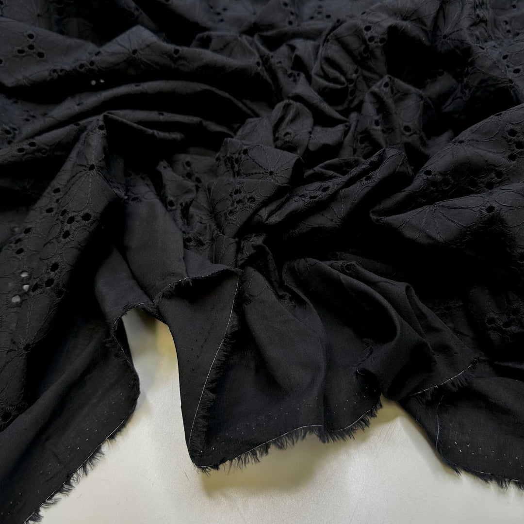Recycled Crafts - Eyelet Cotton Woven - Black Floral - 3.2M Bundle - True Deadstock fabric Fabric by private - Sustainable Textile | FABCYCLE
