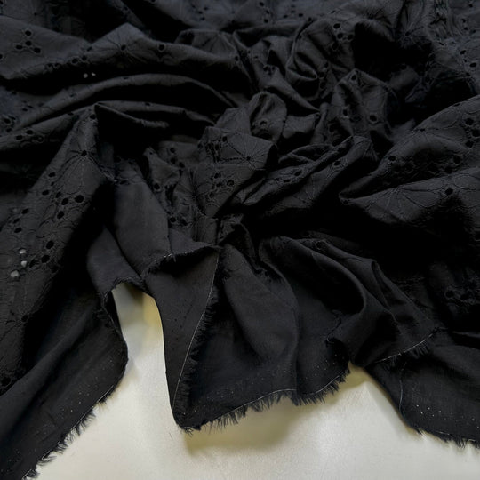 Recycled Crafts - Eyelet Cotton Woven - Black Floral - 3.2M Bundle - True Deadstock fabric Fabric by private - Sustainable Textile | FABCYCLE