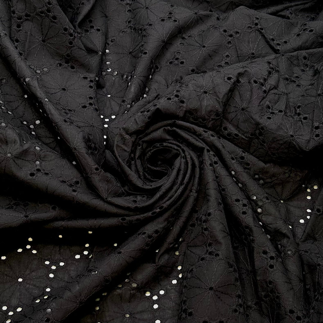 Recycled Crafts - Eyelet Cotton Woven - Black Floral - 3.2M Bundle - True Deadstock fabric Fabric by private - Sustainable Textile | FABCYCLE