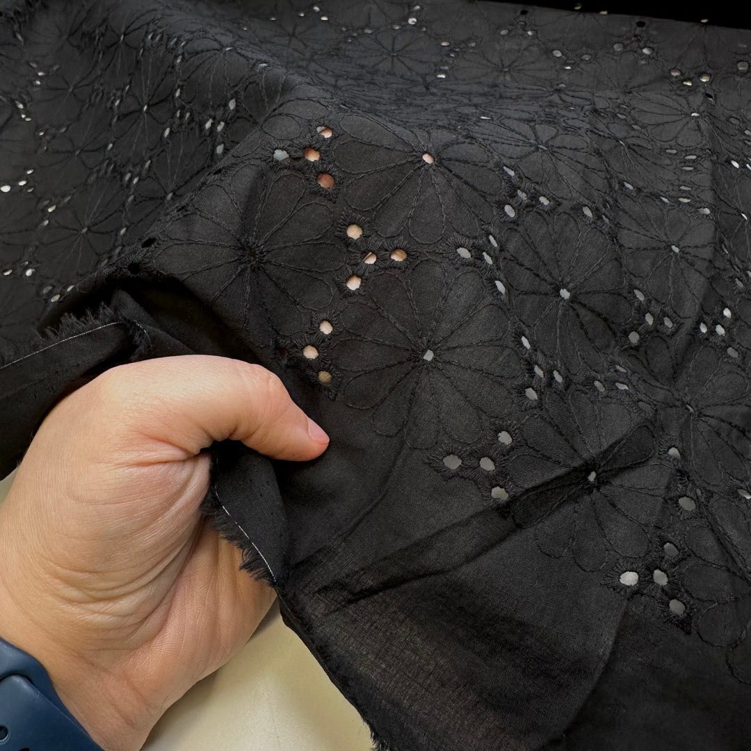 Recycled Crafts - Eyelet Cotton Woven - Black Floral - 3.2M Bundle - True Deadstock fabric Fabric by private - Sustainable Textile | FABCYCLE