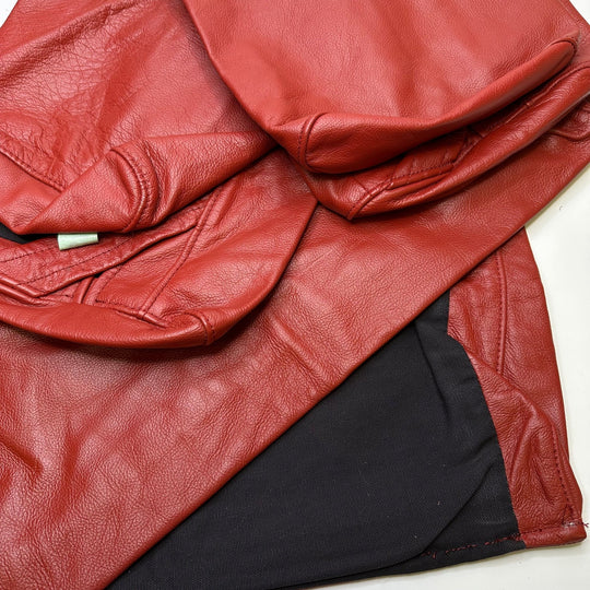 Red Leather Sofa - Already Sewn Cushion Covers Leather/Poly Woven - Red/Black - 3 Pack - True Deadstock fabric Fabric by private - Sustainable Textile | FABCYCLE