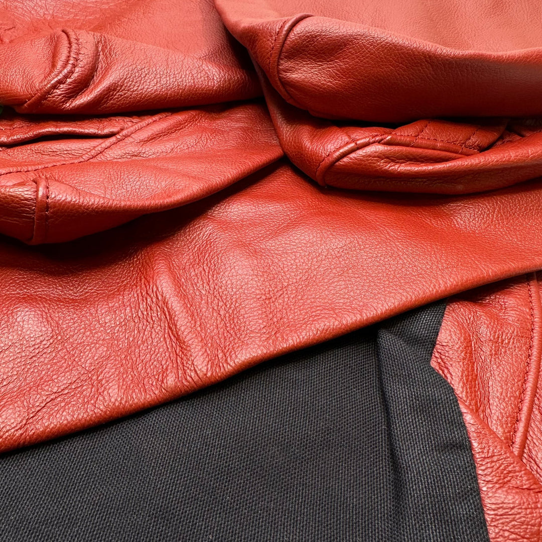 Red Leather Sofa - Already Sewn Cushion Covers Leather/Poly Woven - Red/Black - 3 Pack - True Deadstock fabric Fabric by private - Sustainable Textile | FABCYCLE