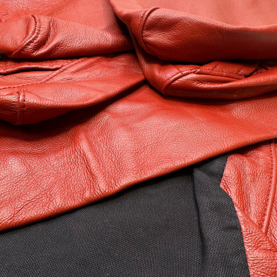 Red Leather Sofa - Already Sewn Cushion Covers Leather/Poly Woven - Red/Black - 3 Pack - True Deadstock fabric Fabric by private - Sustainable Textile | FABCYCLE