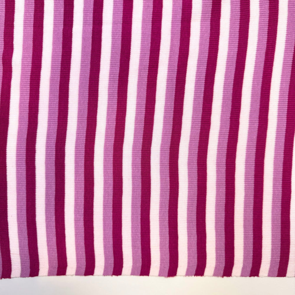 Regaining Sight - Rib Knit Cotton Blend Knit - Magenta Mauve White Stripes - 2.5M Bundle - True Deadstock fabric Fabric by private - Sustainable Textile | FABCYCLE