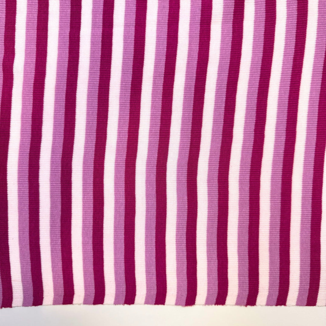 Regaining Sight - Rib Knit Cotton Blend Knit - Magenta Mauve White Stripes - 2.5M Bundle - True Deadstock fabric Fabric by private - Sustainable Textile | FABCYCLE