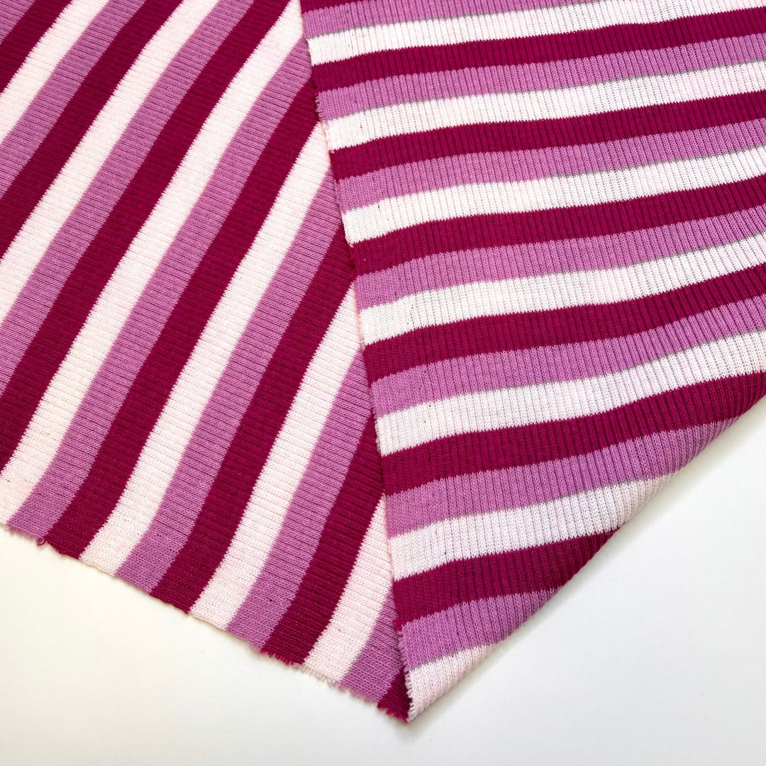 Regaining Sight - Rib Knit Cotton Blend Knit - Magenta Mauve White Stripes - 2.5M Bundle - True Deadstock fabric Fabric by private - Sustainable Textile | FABCYCLE