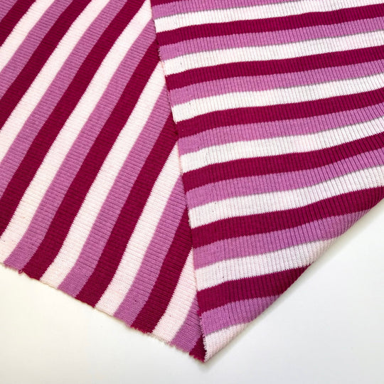 Regaining Sight - Rib Knit Cotton Blend Knit - Magenta Mauve White Stripes - 2.5M Bundle - True Deadstock fabric Fabric by private - Sustainable Textile | FABCYCLE