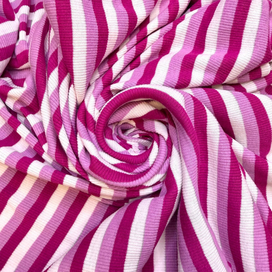 Regaining Sight - Rib Knit Cotton Blend Knit - Magenta Mauve White Stripes - 2.5M Bundle - True Deadstock fabric Fabric by private - Sustainable Textile | FABCYCLE